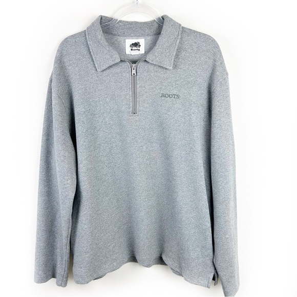 ROOTS Original Quarter zip collared gray sweater size: XL - Picture 1 of 10